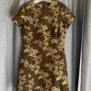 Ann Taylor Shimmer Floral Brocade Dress with pockets